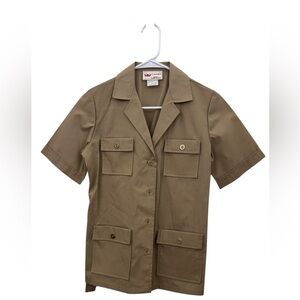 Vtg Coronet Bobbie Brooks Khaki Safari Utility Shirt  Belted 4 Pocket Size 7/8